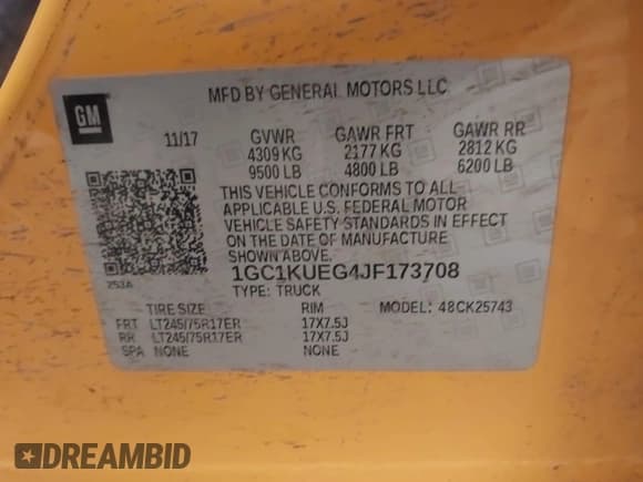 ✅ 2018 Chevrolet Silverado 2500HD Work Truck • VIN: 1GC1KUEG4JF173708 • Lot: 42516936. Listed on IAAI with 54,542 mi. Free auction sales archive from the USA and detailed vehicle history report at DreamBid. Image 9.