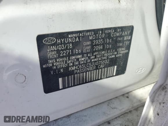 ✅ 2018 Hyundai Ioniq Blue • VIN: KMHC65LC5JU075832 • Lot: 46106865. Wystawiony na Copart z przebiegiem 47 385 mil. Bezpłatny archiwum sprzedaży aukcyjnych z USA i szczegółowy raport historii pojazdu na DreamBid. Zdjęcie 13.