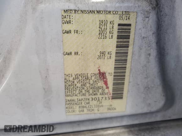 2015 Nissan Altima SL z VIN 1N4AL3AP2FN301735, wystawiony jako Copart lot #84059615 z przebiegiem 160 312 mil mil oraz Szkoda całkowita • Salvage title. Historia ofert i sprzedaży dostępna na DreamBid. Obrazek 13.