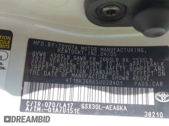 ✅ 2005 Toyota Avalon Limited • VIN: 4T1BK36B65U029401 • Lot: 43417692. Listed on IAAI with 216,019 mi. Free auction sales archive from the USA and detailed vehicle history report at DreamBid. Image 9.