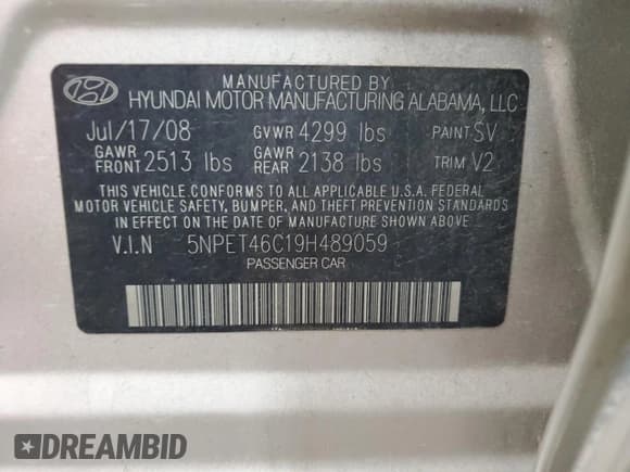 ✅ 2009 Hyundai Sonata GLS • VIN: 5NPET46C19H489059 • Лот: 82121124. Опубликован ранее на Copart с пробегом 171 136 миль. Бесплатный доступ к архиву аукционных продаж из США и подробный отчёт об истории автомобиля на DreamBid. Изображение 12.