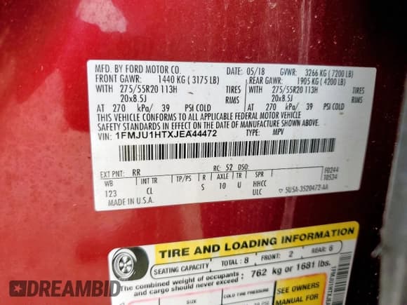 ✅ 2018 Ford Expedition XLT • VIN: 1FMJU1HTXJEA44472 • Lot: 60818485. Listed on Copart with 136,326 mi. Free auction sales archive from the USA and detailed vehicle history report at DreamBid. Image 13.