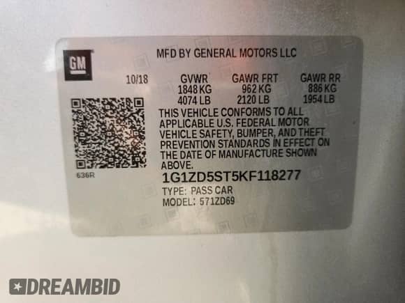 2019 Chevrolet Malibu LT с VIN 1G1ZD5ST5KF118277, выставлен на аукционе Copart как лот 82570505 с пробегом 108 267 миль миль и Списание • Salvage title. История ставок и продаж доступна на DreamBid. Изображение 12.