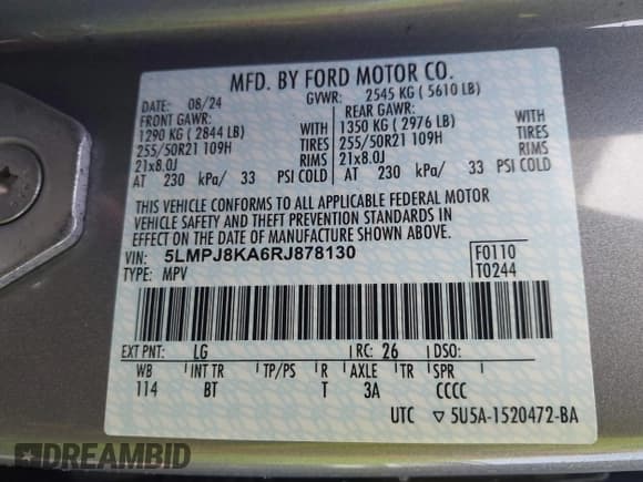 ✅ 2024 Lincoln Nautilus Reserve • VIN: 5LMPJ8KA6RJ878130 • Lot: 42584522. Listed on IAAI with 5,398 mi. Free auction sales archive from the USA and detailed vehicle history report at DreamBid. Image 9.