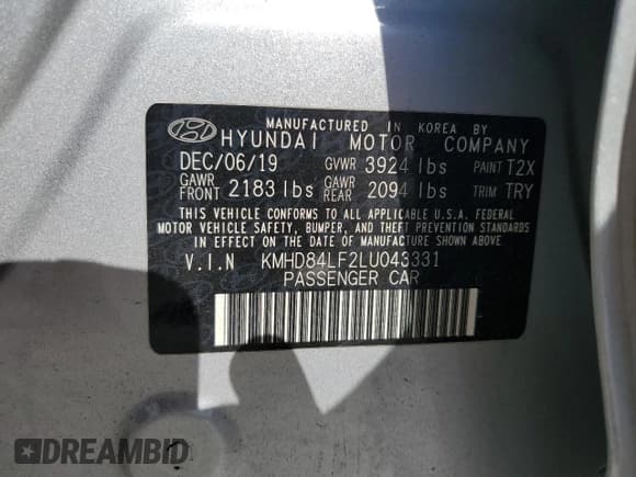 ✅ 2020 Hyundai Elantra SEL • VIN: KMHD84LF2LU043331 • Lot: 50141545. Listed on Copart with 73,821 mi. Free auction sales archive from the USA and detailed vehicle history report at DreamBid. Image 13.