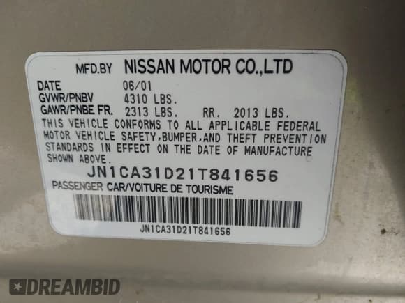 ✅ 2001 Nissan Maxima SE • VIN: JN1CA31D21T841656 • Lot: 42876639. Wystawiony na IAAI z przebiegiem 75 279 mil. Bezpłatny archiwum sprzedaży aukcyjnych z USA i szczegółowy raport historii pojazdu na DreamBid. Zdjęcie 9.