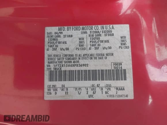 ✅ 1999 Ford Ranger XL • VIN: 1FTZR15V4XPB36902 • Лот: 43056207. Опубликован ранее на IAAI с пробегом 192 900 миль. Бесплатный доступ к архиву аукционных продаж из США и подробный отчёт об истории автомобиля на DreamBid. Изображение 9.