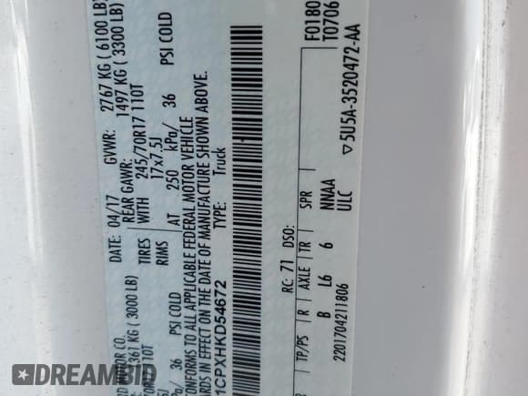 ✅ 2017 Ford F-150 XL • VIN: 1FTMF1CPXHKD54672 • Lot: 61832645. Wystawiony na Copart z przebiegiem 137 919 mil. Bezpłatny archiwum sprzedaży aukcyjnych z USA i szczegółowy raport historii pojazdu na DreamBid. Zdjęcie 12.