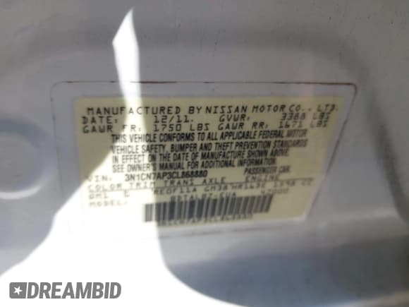 ✅ 2012 Nissan Versa SV • VIN: 3N1CN7AP3CL868880 • Lot: 43663063. Listed on IAAI with 140,040 mi. Free auction sales archive from the USA and detailed vehicle history report at DreamBid. Image 9.