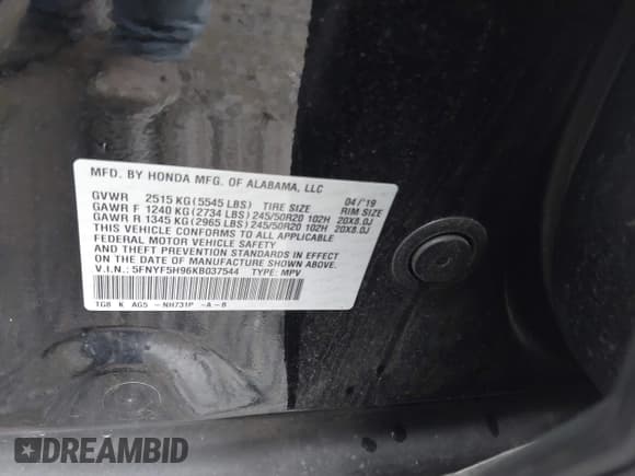 ✅ 2019 Honda Pilot Touring 8-Passenger • VIN: 5FNYF5H96KB037544 • Лот: 43526396. Опубликован ранее на IAAI с пробегом 143 482 миль. Бесплатный доступ к архиву аукционных продаж из США и подробный отчёт об истории автомобиля на DreamBid. Изображение 9.