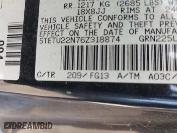 ✅ 2006 Toyota Tacoma X-Runner • VIN: 5TETU22N76Z318874 • Lot: 41537475. Wystawiony na IAAI z przebiegiem 174 896 mil. Bezpłatny archiwum sprzedaży aukcyjnych z USA i szczegółowy raport historii pojazdu na DreamBid. Zdjęcie 9.