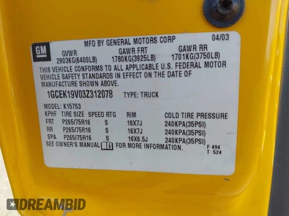 ✅ 2003 Chevrolet Silverado 1500 • VIN: 1GCEK19V03Z312078 • Лот: 43466221. Опубликован ранее на IAAI с пробегом 359 580 миль. Бесплатный доступ к архиву аукционных продаж из США и подробный отчёт об истории автомобиля на DreamBid. Изображение 9.