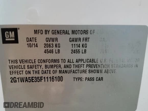 ✅ 2015 Chevrolet Impala LS • VIN: 2G1WA5E35F1116100 • Лот: 72219644. Опубликован ранее на Copart с пробегом 123 303 миль. Бесплатный доступ к архиву аукционных продаж из США и подробный отчёт об истории автомобиля на DreamBid. Изображение 12.