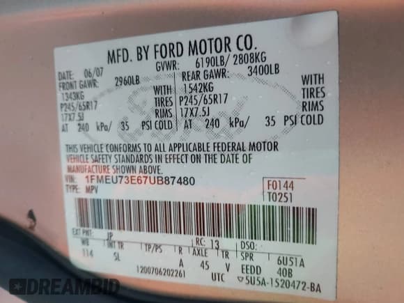 ✅ 2007 Ford Explorer XLT • VIN: 1FMEU73E67UB87480 • Lot: 42334437. Listed on IAAI with 193,683 mi. Free auction sales archive from the USA and detailed vehicle history report at DreamBid. Image 9.