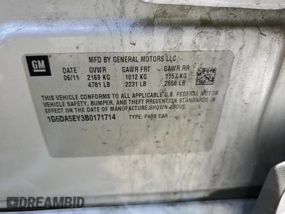 ✅ 2011 Cadillac CTS • VIN: 1G6DA5EY3B0171714 • Lot: 54215055. Listed on Copart with 129,755 mi. Free auction sales archive from the USA and detailed vehicle history report at DreamBid. Image 12.