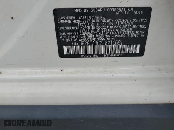 ✅ 2020 Subaru Crosstrek • VIN: JF2GTABC2L8210691 • Лот: 65158325. Опубликован ранее на Copart с пробегом Не указан. Бесплатный доступ к архиву аукционных продаж из США и подробный отчёт об истории автомобиля на DreamBid. Изображение 12.