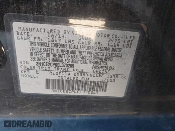 ✅ 2014 Nissan Note S Plus • VIN: 3N1CE2CP6EL370269 • Lot: 41806626. Wystawiony na IAAI z przebiegiem 115 344 mil. Bezpłatny archiwum sprzedaży aukcyjnych z USA i szczegółowy raport historii pojazdu na DreamBid. Zdjęcie 9.