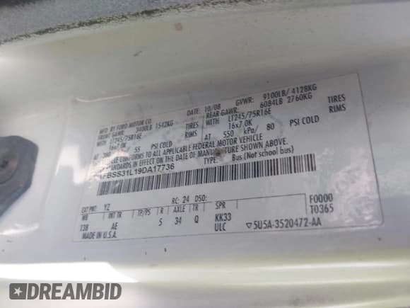 ✅ 2009 Ford Econoline Passenger XL • VIN: 1FBSS31L19DA17736 • Lot: 42322899. Wystawiony na IAAI z przebiegiem Nie podano. Bezpłatny archiwum sprzedaży aukcyjnych z USA i szczegółowy raport historii pojazdu na DreamBid. Zdjęcie 9.