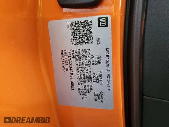 ✅ 2023 Chevrolet Corvette 1LT • VIN: 1G1YA2D46P5136681 • Lot: 51931685. Listed on Copart with 20,382 mi. Free auction sales archive from the USA and detailed vehicle history report at DreamBid. Image 13.