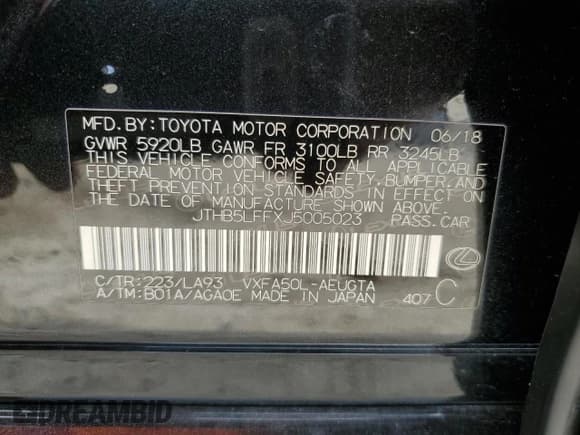 ✅ 2018 Lexus LS 500 • VIN: JTHB5LFFXJ5005023 • Lot: 48510995. Listed on Copart with 44,268 mi. Free auction sales archive from the USA and detailed vehicle history report at DreamBid. Image 13.