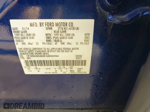 ✅ 2014 Ford Explorer XLT • VIN: 1FM5K8D80EGB52594 • Лот: 42882119. Опубликован ранее на IAAI с пробегом 68 730 миль. Бесплатный доступ к архиву аукционных продаж из США и подробный отчёт об истории автомобиля на DreamBid. Изображение 9.