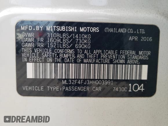 ✅ 2017 Mitsubishi Mirage SE • VIN: ML32F4FJ3HH003991 • Лот: 93413855. Опубликован ранее на Copart с пробегом 106 042 миль. Бесплатный доступ к архиву аукционных продаж из США и подробный отчёт об истории автомобиля на DreamBid. Изображение 12.