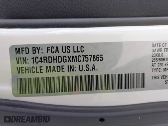 2021 Dodge Durango GT with VIN 1C4RDHDGXMC757865, listed as a IAAI auction lot 42725232 with 44,633 mi miles and . Bid and sale history available at DreamBid. Image 9.