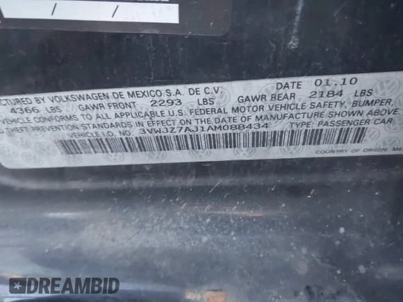 ✅ 2010 Volkswagen Jetta S • VIN: 3VWJZ7AJ1AM088434 • Лот: 43860968. Опубликован ранее на IAAI с пробегом 191 124 миль. Бесплатный доступ к архиву аукционных продаж из США и подробный отчёт об истории автомобиля на DreamBid. Изображение 9.