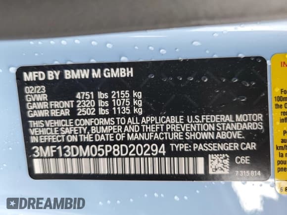 ✅ 2023 BMW M2 • VIN: 3MF13DM05P8D20294 • Lot: 70229344. Listed on Copart with 6,324 mi. Free auction sales archive from the USA and detailed vehicle history report at DreamBid. Image 13.