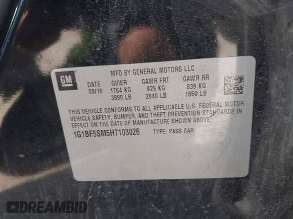 2017 Chevrolet Cruze Premier с VIN 1G1BF5SM5H7103026, выставлен на аукционе IAAI как лот 43263476 с пробегом 156 380 миль миль и . История ставок и продаж доступна на DreamBid. Изображение 9.