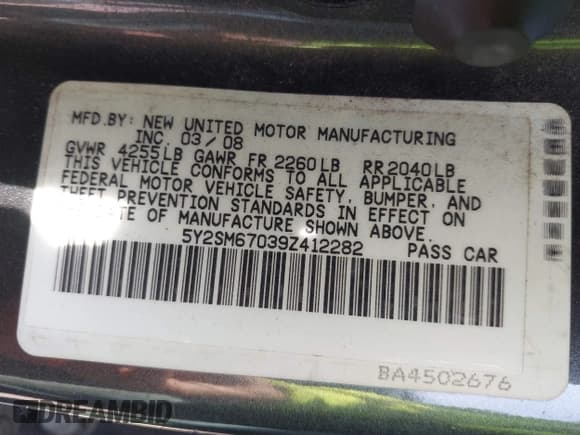 ✅ 2009 Pontiac Vibe • VIN: 5Y2SM67039Z412282 • Лот: 42989180. Опубликован ранее на IAAI с пробегом 218 426 миль. Бесплатный доступ к архиву аукционных продаж из США и подробный отчёт об истории автомобиля на DreamBid. Изображение 9.