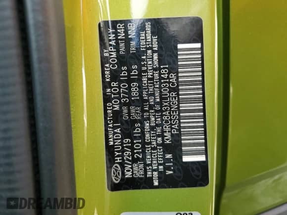 2020 Hyundai Venue SEL with VIN KMHRC8A3XLU031481, listed as a Copart auction lot 66065674 with 25,316 mi miles and Non repairable. Bid and sale history available at DreamBid. Image 12.