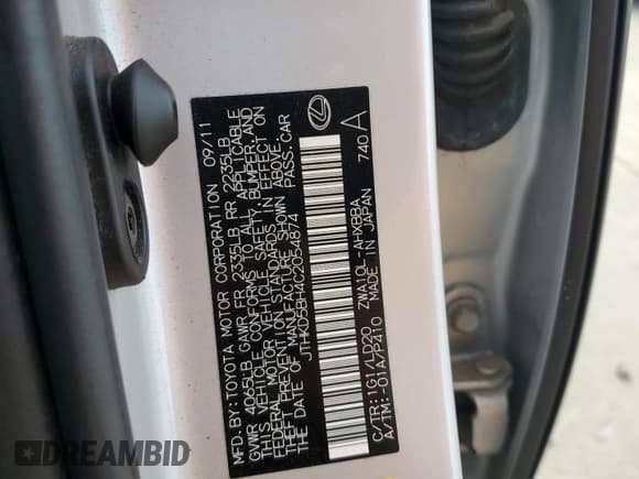 ✅ 2012 Lexus CT 200h Premium • VIN: JTHKD5BH4C2054874 • Лот: 91036685. Опубликован ранее на Copart с пробегом 122 796 миль. Бесплатный доступ к архиву аукционных продаж из США и подробный отчёт об истории автомобиля на DreamBid. Изображение 12.