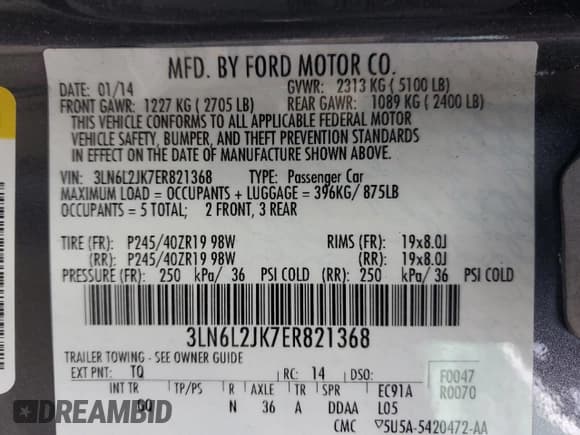 ✅ 2014 Lincoln MKZ • VIN: 3LN6L2JK7ER821368 • Lot: 91298885. Listed on Copart with 138,889 mi. Free auction sales archive from the USA and detailed vehicle history report at DreamBid. Image 12.