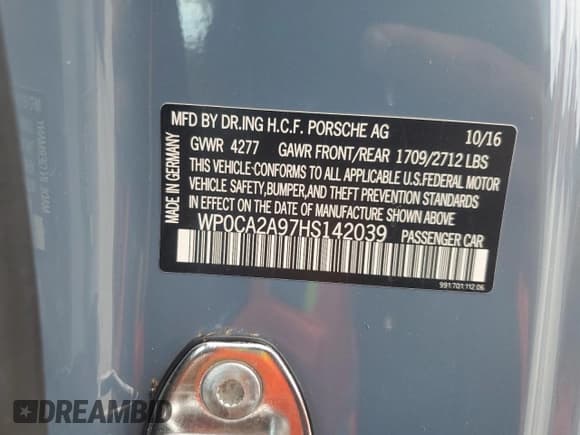 ✅ 2017 Porsche 911 Carrera • VIN: WP0CA2A97HS142039 • Lot: 68366185. Wystawiony na Copart z przebiegiem 79 377 mil. Bezpłatny archiwum sprzedaży aukcyjnych z USA i szczegółowy raport historii pojazdu na DreamBid. Zdjęcie 12.