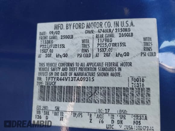 ✅ 2003 Ford Ranger XL Fleet • VIN: 1FTYR44V13TA09315 • Лот: 42873946. Опубликован ранее на IAAI с пробегом 332 248 миль. Бесплатный доступ к архиву аукционных продаж из США и подробный отчёт об истории автомобиля на DreamBid. Изображение 9.