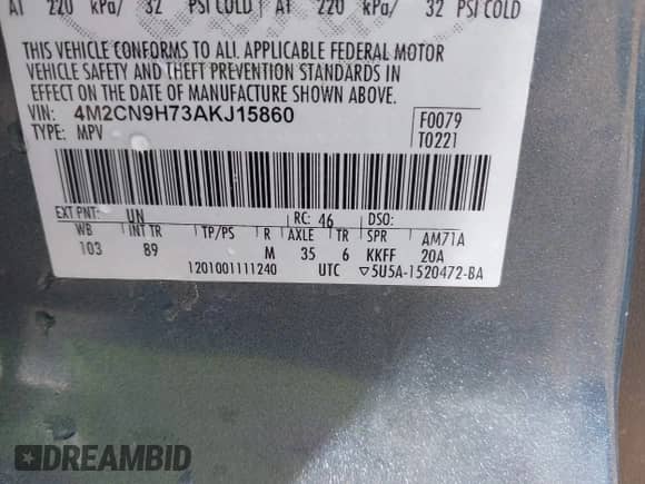 2010 Mercury Mariner Premier с VIN 4M2CN9H73AKJ15860, выставлен на аукционе IAAI как лот 42505186 с пробегом 209 315 миль миль и . История ставок и продаж доступна на DreamBid. Изображение 9.