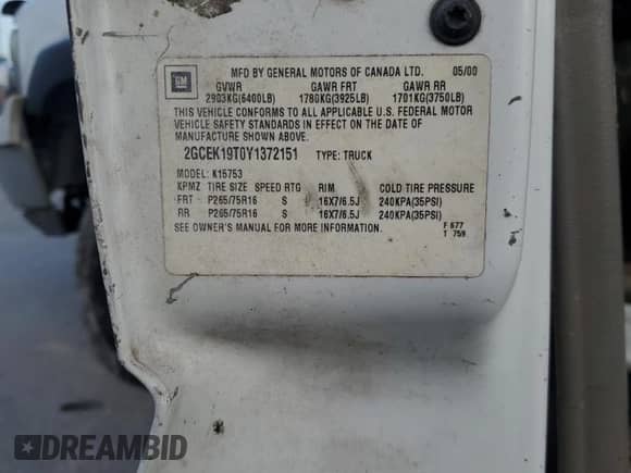 ✅ 2000 Chevrolet Silverado 1500 LT • VIN: 2GCEK19T0Y1372151 • Lot: 63628314. Wystawiony na Copart z przebiegiem 286 923 mil mil. Skorzystaj z bezpłatnego archiwum sprzedaży aukcyjnych z USA i zobacz szczegółowy raport historii pojazdu na DreamBid. Zdjęcie 12.