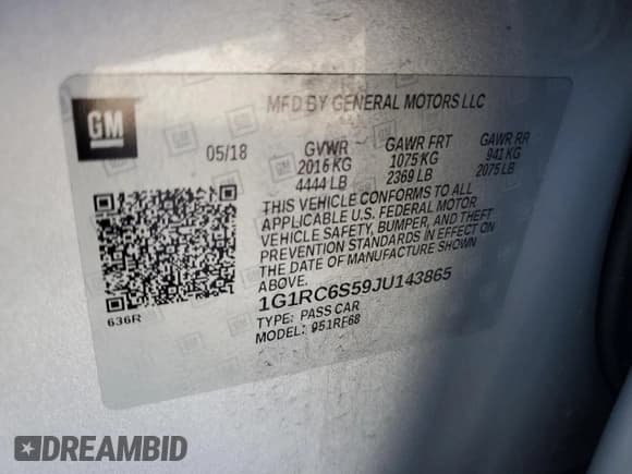 ✅ 2018 Chevrolet Volt LT • VIN: 1G1RC6S59JU143865 • Lot: 59444994. Wystawiony na Copart z przebiegiem 50 519 mil. Bezpłatny archiwum sprzedaży aukcyjnych z USA i szczegółowy raport historii pojazdu na DreamBid. Zdjęcie 14.