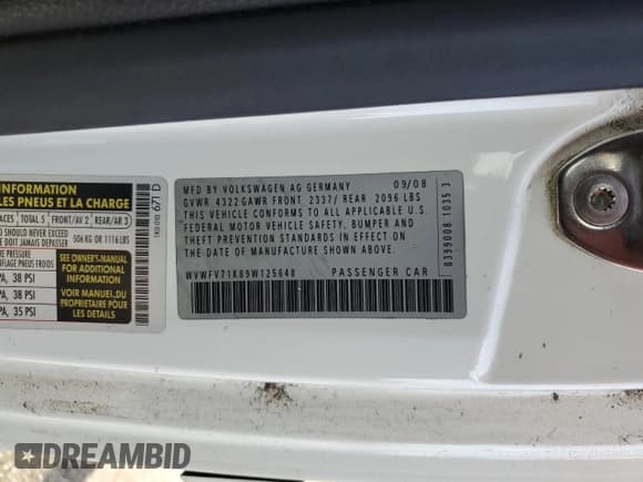 ✅ 2009 Volkswagen Golf GTI • VIN: WVWFV71K89W125648 • Lot: 82149815. Listed on Copart with 113,409 mi. Free auction sales archive from the USA and detailed vehicle history report at DreamBid. Image 12.