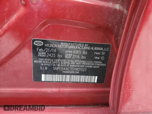 2014 Hyundai Sonata GLS with VIN 5NPEB4AC7EH901022, listed as a Copart auction lot 82728295 with 142,699 mi miles and Salvage title. Bid and sale history available at DreamBid. Image 13.