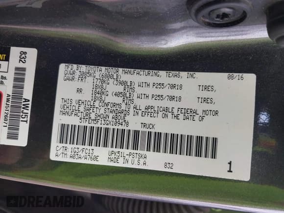 ✅ 2016 Toyota Tundra SR5 • VIN: 5TFEM5F13GX109478 • Lot: 41465449. Listed on IAAI with 99,052 mi. Free auction sales archive from the USA and detailed vehicle history report at DreamBid. Image 9.