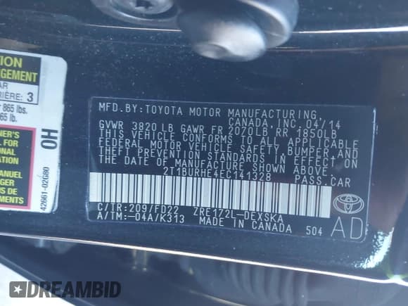 ✅ 2014 Toyota Corolla L • VIN: 2T1BURHE4EC141328 • Lot: 43823580. Wystawiony na IAAI z przebiegiem 259 782 mil. Bezpłatny archiwum sprzedaży aukcyjnych z USA i szczegółowy raport historii pojazdu na DreamBid. Zdjęcie 9.