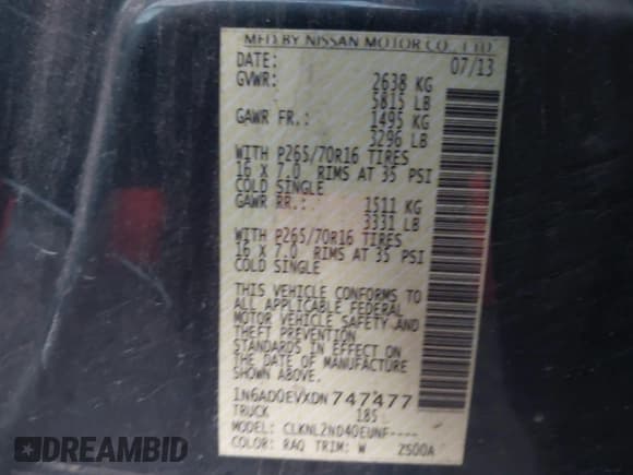 ✅ 2013 Nissan Frontier SV • VIN: 1N6AD0EVXDN747477 • Лот: 43689347. Опубликован ранее на IAAI с пробегом Не указан. Бесплатный доступ к архиву аукционных продаж из США и подробный отчёт об истории автомобиля на DreamBid. Изображение 9.