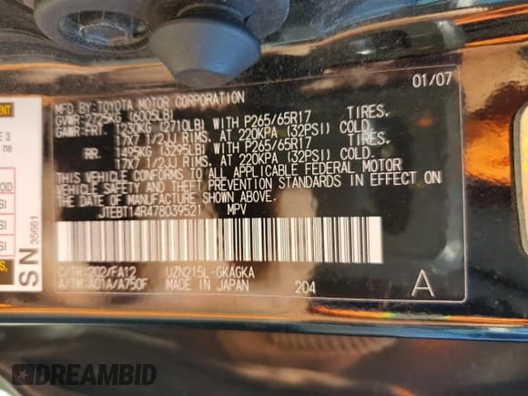 ✅ 2007 Toyota 4Runner SR5 • VIN: JTEBT14R478039521 • Lot: 80329585. Listed on Copart with 101,622 mi. Free auction sales archive from the USA and detailed vehicle history report at DreamBid. Image 13.