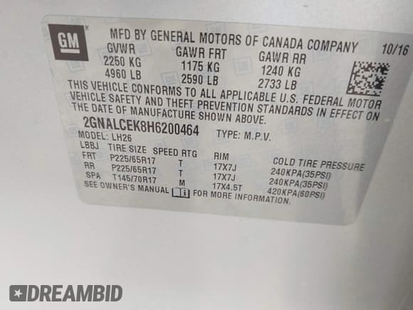 ✅ 2017 Chevrolet Equinox LT • VIN: 2GNALCEK8H6200464 • Лот: 42470553. Опубликован ранее на IAAI с пробегом 74 237 миль. Бесплатный доступ к архиву аукционных продаж из США и подробный отчёт об истории автомобиля на DreamBid. Изображение 9.