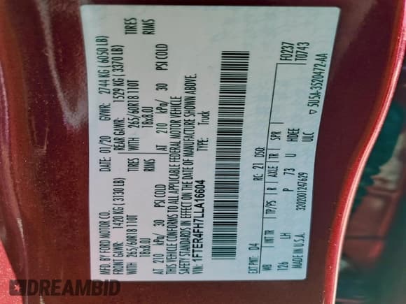 ✅ 2020 Ford Ranger XL • VIN: 1FTER4FH7LLA16604 • Lot: 93835925. Listed on Copart with 66,861 mi. Free auction sales archive from the USA and detailed vehicle history report at DreamBid. Image 12.