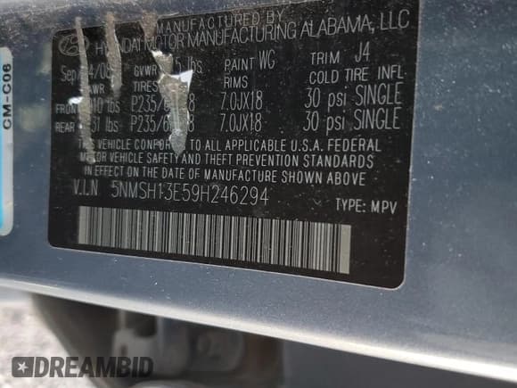 ✅ 2009 Hyundai Santa Fe Limited • VIN: 5NMSH13E59H246294 • Lot: 64470354. Listed on Copart with 91,411 mi. Free auction sales archive from the USA and detailed vehicle history report at DreamBid. Image 12.