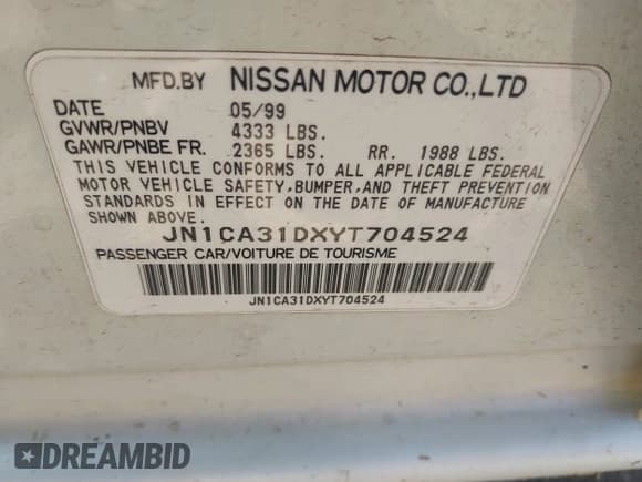 ✅ 2000 Nissan Maxima GXE • VIN: JN1CA31DXYT704524 • Лот: 43024850. Опубликован ранее на IAAI с пробегом 102 887 миль. Бесплатный доступ к архиву аукционных продаж из США и подробный отчёт об истории автомобиля на DreamBid. Изображение 9.