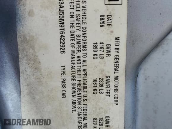 ✅ 1996 Oldsmobile Cutlass Ciera 1SA VX5 • VIN: 1G3AJ55M9T6422926 • Lot: 68624815. Listed on Copart with 111,803 mi. Free auction sales archive from the USA and detailed vehicle history report at DreamBid. Image 12.